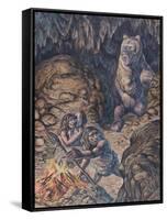 Neanderthal Humans Confronted by a Cave Bear-null-Framed Stretched Canvas