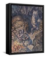 Neanderthal Humans Confronted by a Cave Bear-null-Framed Stretched Canvas