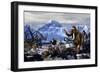 Neanderthals Approach a Group of Machairodontinae Feeding with a Herd of Woolly Mammoths-Stocktrek Images-Framed Premium Giclee Print