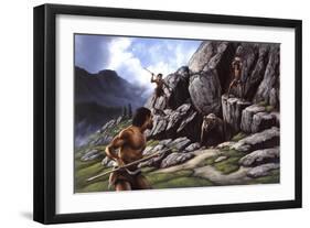 Neanderthals Hunt a Cave Bear-null-Framed Art Print