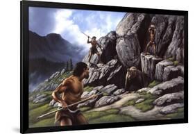 Neanderthals Hunt a Cave Bear-null-Framed Art Print