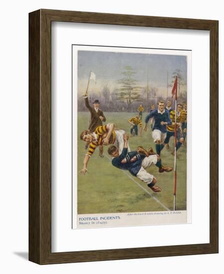 Nearly In!, a Timely Tackle Prevents an Attacking Player from Scoring a Try-S.t. Dadd-Framed Art Print