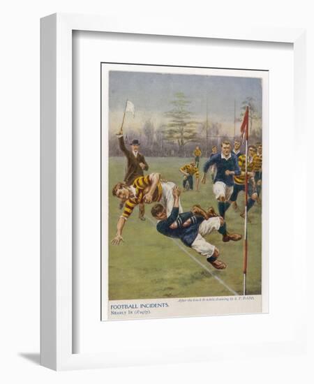 Nearly In!, a Timely Tackle Prevents an Attacking Player from Scoring a Try-S.t. Dadd-Framed Art Print