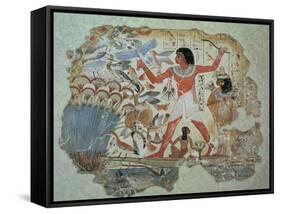 Nebamun Hunting in the Marshes with His Wife an Daughter, Part of a Wall Painting-null-Framed Stretched Canvas