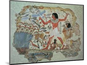 Nebamun Hunting in the Marshes with His Wife an Daughter, Part of a Wall Painting-null-Mounted Giclee Print