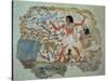 Nebamun Hunting in the Marshes with His Wife an Daughter, Part of a Wall Painting-null-Stretched Canvas