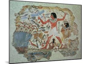 Nebamun Hunting in the Marshes with His Wife an Daughter, Part of a Wall Painting-null-Mounted Giclee Print