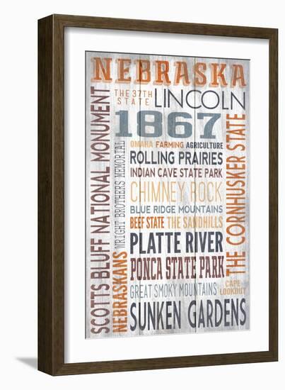 Nebraska - Barnwood Typography-Lantern Press-Framed Art Print