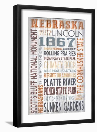 Nebraska - Barnwood Typography-Lantern Press-Framed Art Print