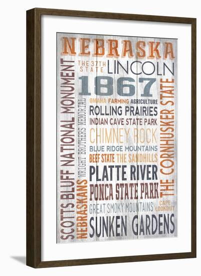 Nebraska - Barnwood Typography-Lantern Press-Framed Art Print