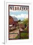 Nebraska - Barnyard Scene-Lantern Press-Framed Art Print