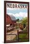 Nebraska - Barnyard Scene-Lantern Press-Framed Art Print