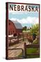 Nebraska - Barnyard Scene-Lantern Press-Stretched Canvas