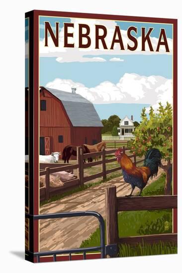 Nebraska - Barnyard Scene-Lantern Press-Stretched Canvas