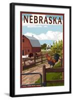 Nebraska - Barnyard Scene-Lantern Press-Framed Art Print