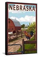 Nebraska - Barnyard Scene-Lantern Press-Framed Stretched Canvas