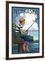 Nebraska - Boy Fishing-Lantern Press-Framed Art Print