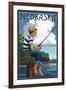 Nebraska - Boy Fishing-Lantern Press-Framed Art Print