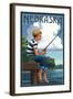 Nebraska - Boy Fishing-Lantern Press-Framed Art Print