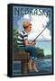 Nebraska - Boy Fishing-Lantern Press-Framed Stretched Canvas