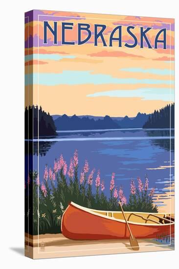 Nebraska - Canoe and Lake-Lantern Press-Stretched Canvas