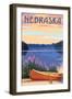 Nebraska - Canoe and Lake-Lantern Press-Framed Art Print