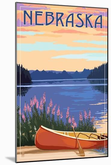 Nebraska - Canoe and Lake-Lantern Press-Mounted Art Print