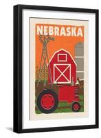 Nebraska - Country - Woodblock-Lantern Press-Framed Art Print