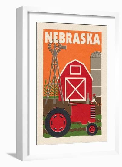 Nebraska - Country - Woodblock-Lantern Press-Framed Art Print