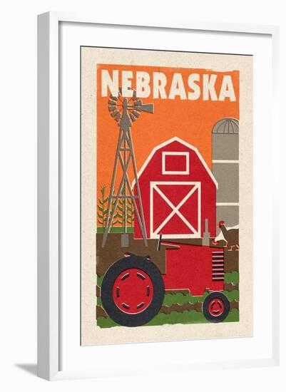 Nebraska - Country - Woodblock-Lantern Press-Framed Art Print