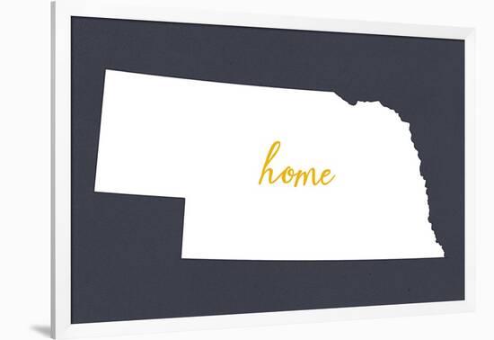 Nebraska - Home State - White on Gray-Lantern Press-Framed Art Print