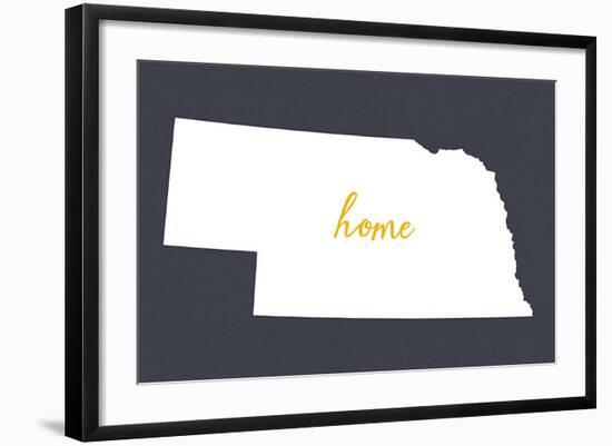 Nebraska - Home State - White on Gray-Lantern Press-Framed Art Print