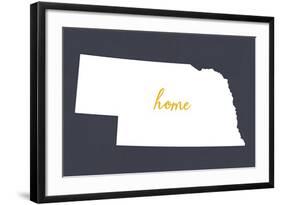 Nebraska - Home State - White on Gray-Lantern Press-Framed Art Print