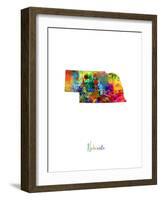 Nebraska Map-Michael Tompsett-Framed Art Print