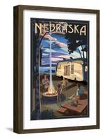 Nebraska - Retro Camper and Lake-Lantern Press-Framed Art Print