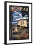 Nebraska - Retro Camper and Lake-Lantern Press-Framed Art Print