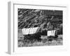 Nebraska, Scotts Bluff National Monument. Covered Wagons in Field-Dennis Flaherty-Framed Premium Photographic Print