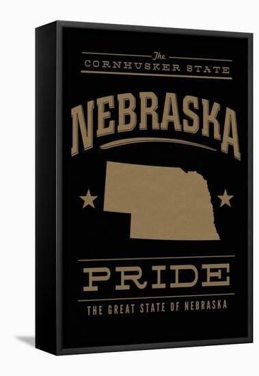 Nebraska State Pride - Gold on Black-Lantern Press-Framed Stretched Canvas