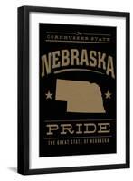 Nebraska State Pride - Gold on Black-Lantern Press-Framed Art Print