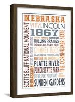 Nebraska - Typography-Lantern Press-Framed Art Print