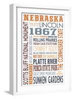 Nebraska - Typography-Lantern Press-Framed Art Print