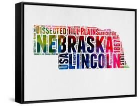 Nebraska Watercolor Word Cloud-NaxArt-Framed Stretched Canvas