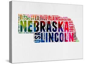 Nebraska Watercolor Word Cloud-NaxArt-Stretched Canvas