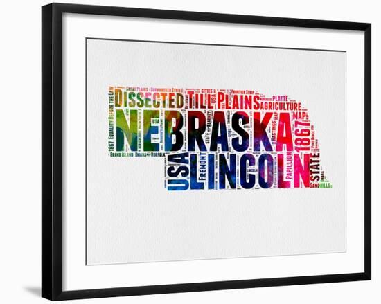 Nebraska Watercolor Word Cloud-NaxArt-Framed Art Print