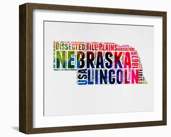 Nebraska Watercolor Word Cloud-NaxArt-Framed Art Print