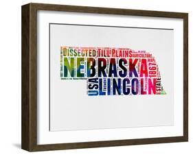 Nebraska Watercolor Word Cloud-NaxArt-Framed Art Print