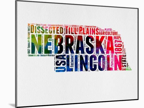 Nebraska Watercolor Word Cloud-NaxArt-Mounted Art Print