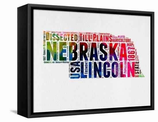 Nebraska Watercolor Word Cloud-NaxArt-Framed Stretched Canvas