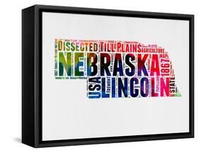 Nebraska Watercolor Word Cloud-NaxArt-Framed Stretched Canvas