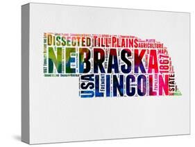 Nebraska Watercolor Word Cloud-NaxArt-Stretched Canvas